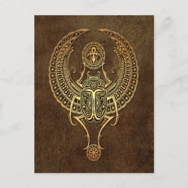 Postal Escarabajo egipcio de rapaz con Ankh Brown (Anverso)