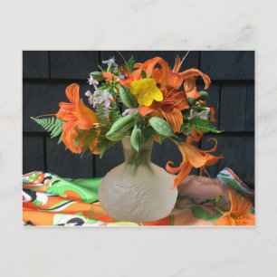 Postal Escarcha de seda naranja Floral Still Life