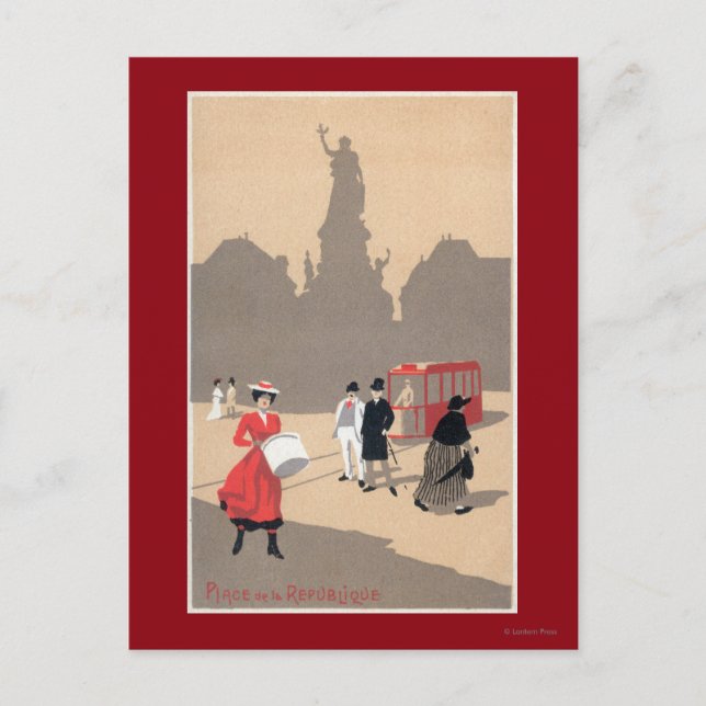 Postal Escena Art Déco de la Plaza de la República (Anverso)