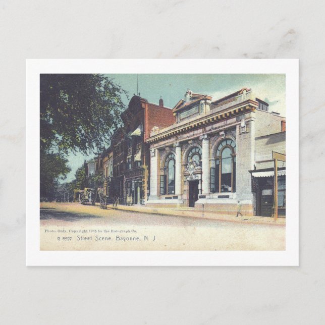 Postal Escena callejera, Bayona, Nueva Jersey (Anverso)