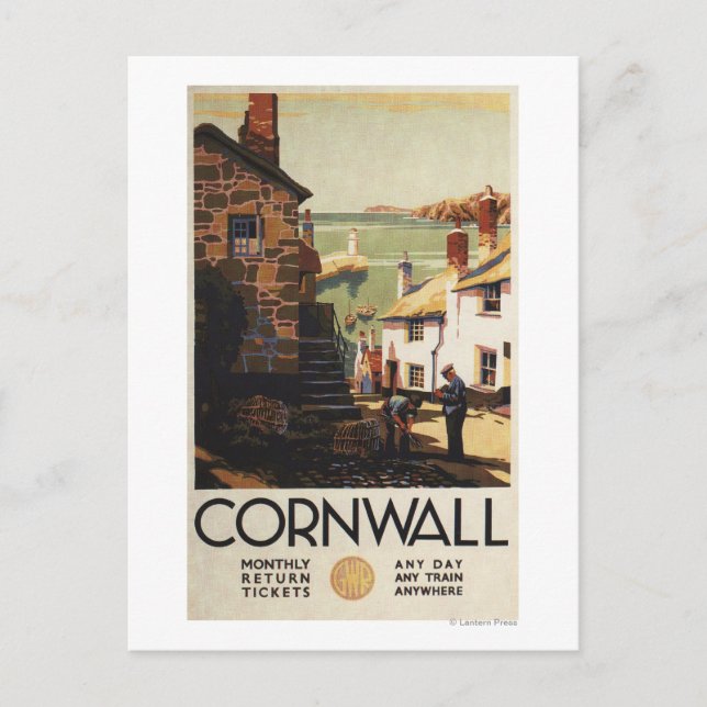 Postal Escena callejera con dos hombres trabajando en el  (Anverso)