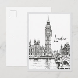 Postal Escena callejera emblemática de Londres dibujada a