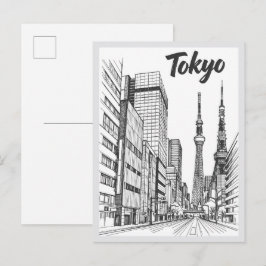 Postal Escena callejera emblemática de Tokio dibujada a m