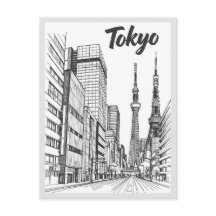 Escena callejera emblemática de Tokio dibujada a m