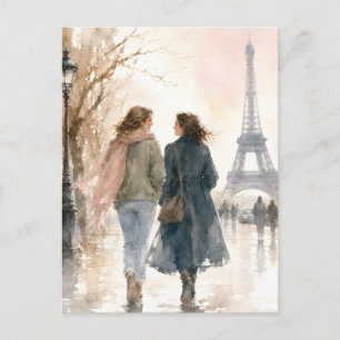 Postal Escena callejera romántica de París en impresión