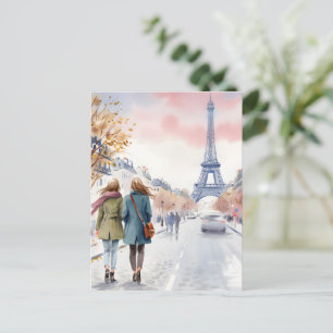 Postal Escena callejera romántica de París en impresión