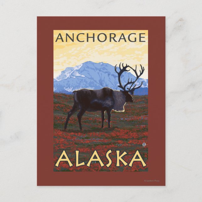 Postal Escena Caribou - Anchorage, Alaska (Anverso)