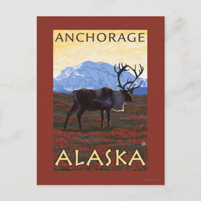 Postal Escena Caribou - Anchorage, Alaska (Anverso)