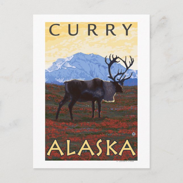 Postal Escena Caribou - Curry, Alaska (Anverso)