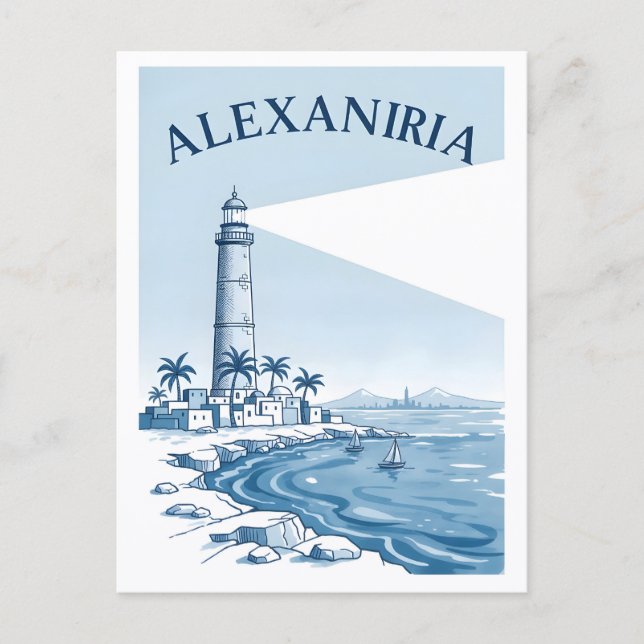 Postal Escena Costera del Faro de Alejandría Viajes (Anverso)
