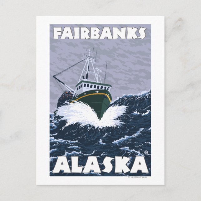 Postal Escena de barcos pesqueros - Fairbanks, Alaska (Anverso)