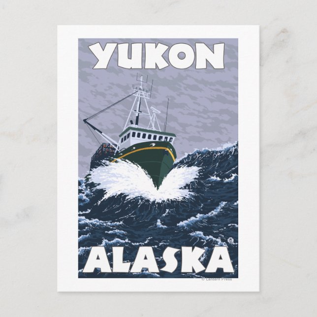 Postal Escena de barcos pesqueros - Yukón, Alaska (Anverso)