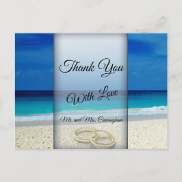 Postal Escena de bodas de playa con anillos Gracias -