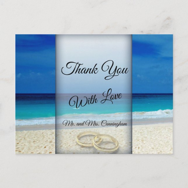 Postal Escena de bodas de playa con anillos Gracias - (Anverso)