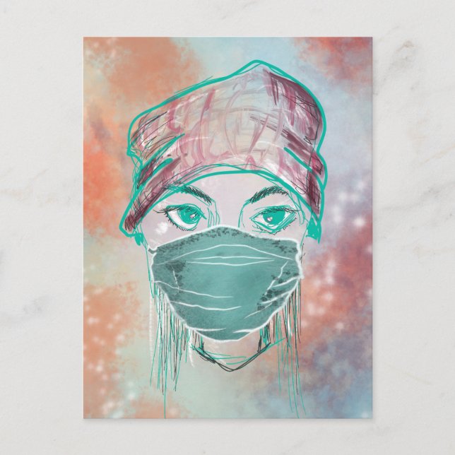 Postal escena de brillo de máscara facial (Anverso)