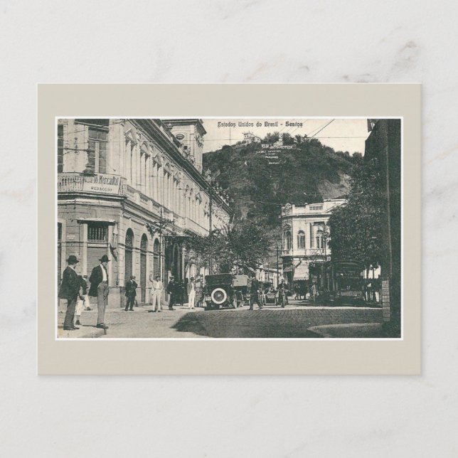 Postal Escena de calle concurrida de Santos de la década  (Anverso)