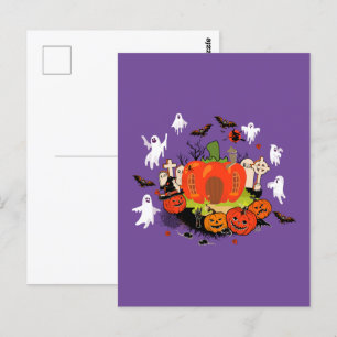 Postal Escena de cementerio de la calabaza de Halloween e