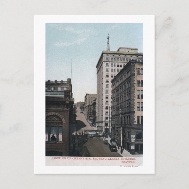 Postal Escena de Cherry Street con Alaska Bldg (Anverso)