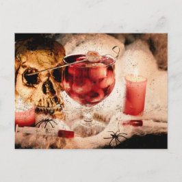 Postal Escena de cráneo gótico de Halloween