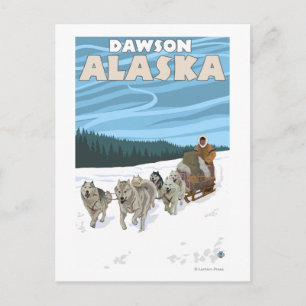 Postal Escena de duelo de perro - Dawson, Alaska