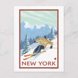 Postal Escena de esquí cuesta abajo de Nueva York