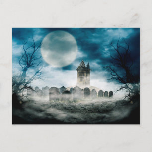 Postal Escena de Halloween. Casa embrujada.