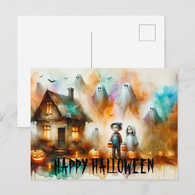 Postal Escena de Halloween de fantasía (Anverso / Reverso)