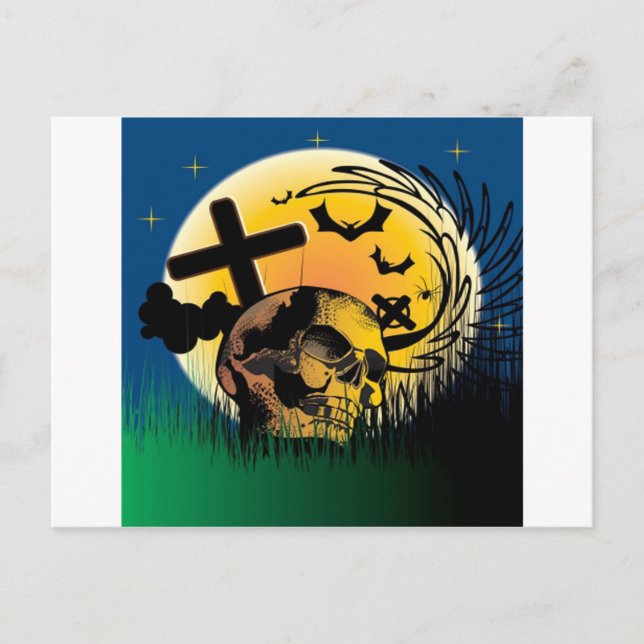 Postal Escena de Halloween embrujada (Anverso)