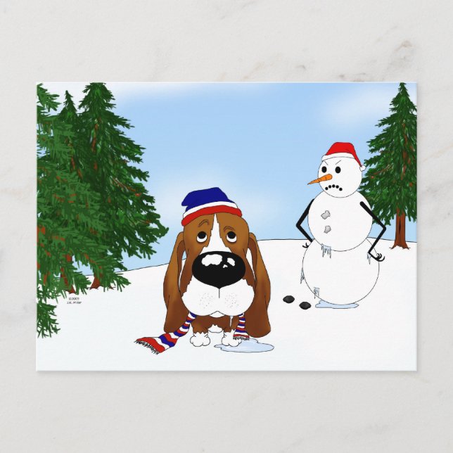 Postal Escena De Invierno Basset Hound (Anverso)