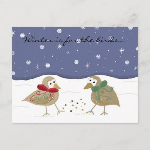 Postal Escena de invierno con dos pajaritos