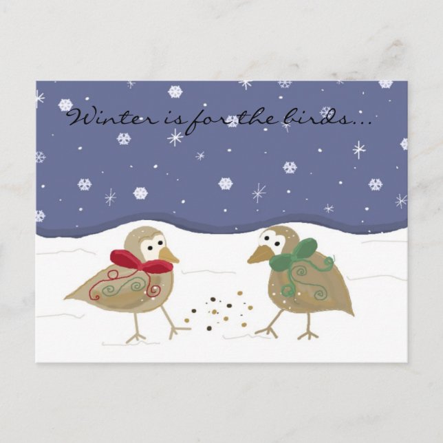 Postal Escena de invierno con dos pajaritos (Anverso)