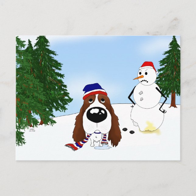 Postal Escena de invierno de English Springer Spaniel (Anverso)
