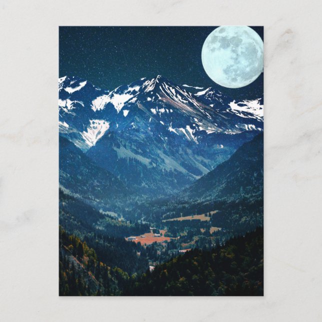 Postal Escena de invierno de nieve en las montañas bajo l (Anverso)