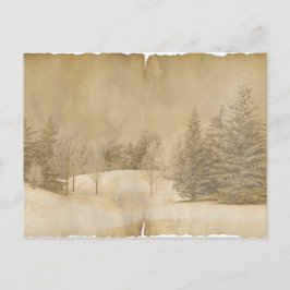 Postal Escena de invierno en sepia y pergamino