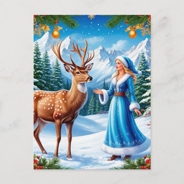 Postal Escena de invierno encantadora de Snow Maiden (Anverso)