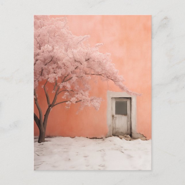 Postal Escena De Invierno Rosa (Anverso)