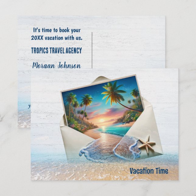 Postal Escena De Isla Tropical En Sobre (Anverso / Reverso)