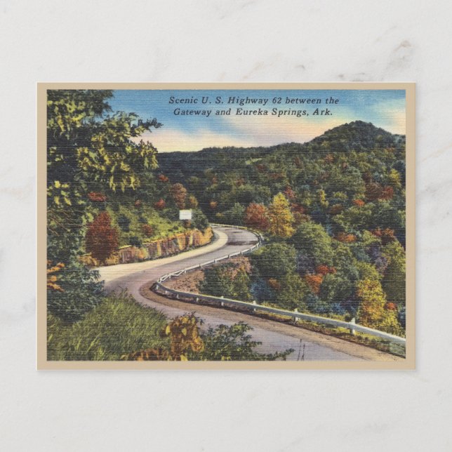 Postal Escena de la autopista de época Eureka Springs Ark (Anverso)