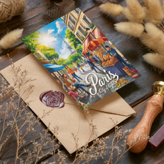 Postal Escena De La Calle Parisiana Con Torre Eiffel