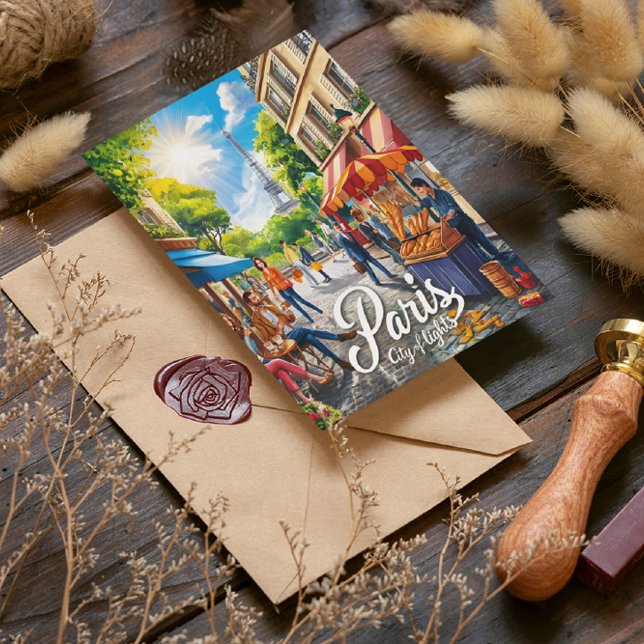 Postal Escena De La Calle Parisiana Con Torre Eiffel (Subido por el creador)