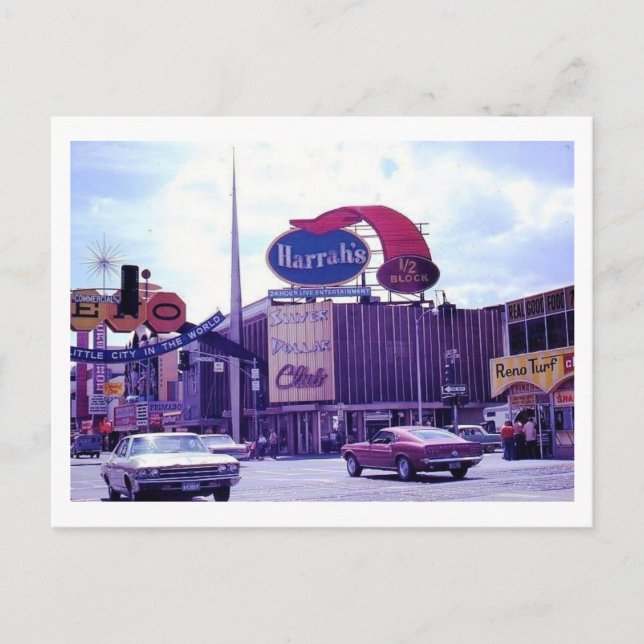 Postal Escena de la calle Reno Nevada de los años 1970 (Anverso)