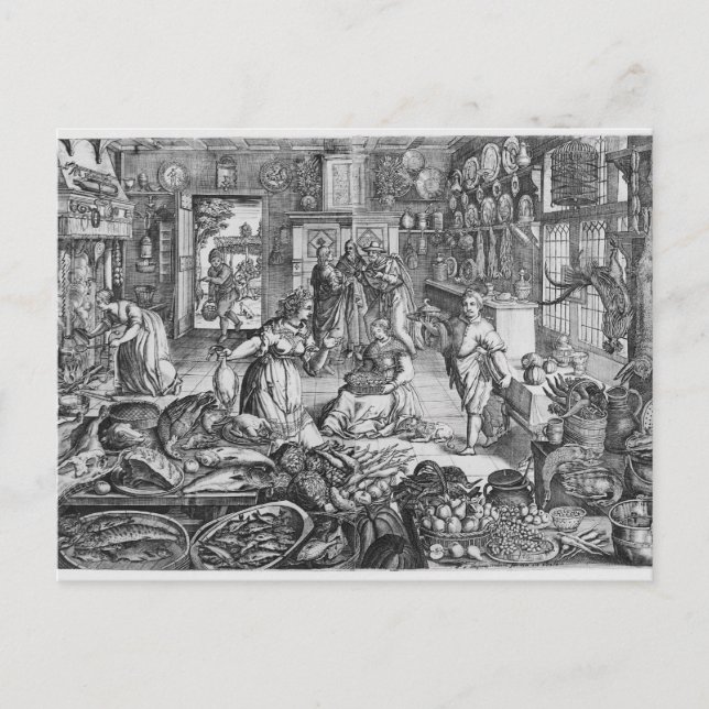 Postal Escena de la cocina a principios del siglo XVII (Anverso)