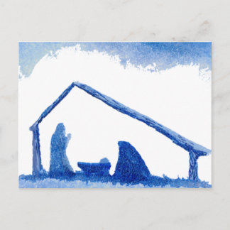 Postal Escena de la natividad de la silueta azul