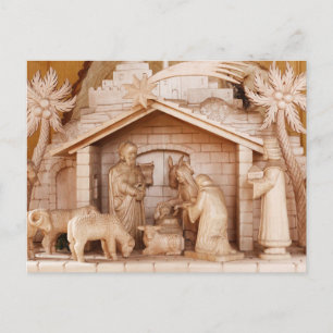 Postal Escena de la Natividad de los Navidades de madera
