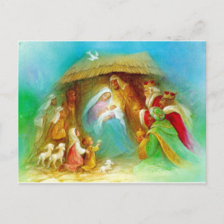 Postal Escena de la Natividad Elegante, María Jesús José