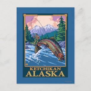 Postal Escena de la pesca con mosca - Ketchikan, Alaska