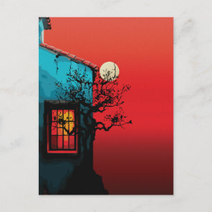 Postal Escena de la ventana del crepúsculo místico