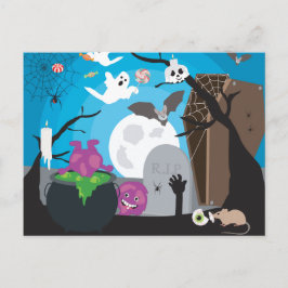Postal Escena de monstruos de Halloween