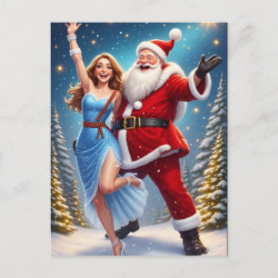 Postal Escena de Navidad de Papá Noel y Doncella de Nieve