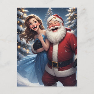 Postal Escena de Navidad de Papá Noel y Doncella de Nieve